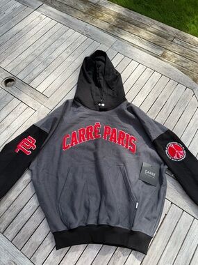 Carré Paris Two-Tone Gray & Black Hoodie with Red Logo